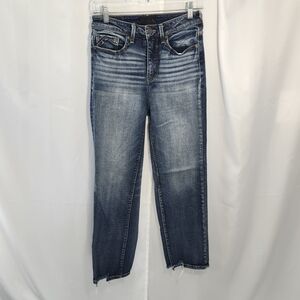 Buckle Distressed Blue Ankle Jeans